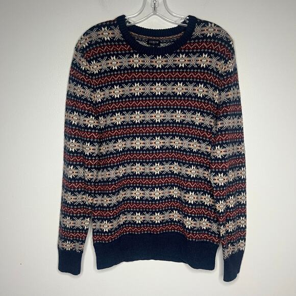 J.Crew Mens Lambswool Fair Isle Sweater Sz S Crew-Neck Preppy Fisherman Holiday - Picture 1 of 11